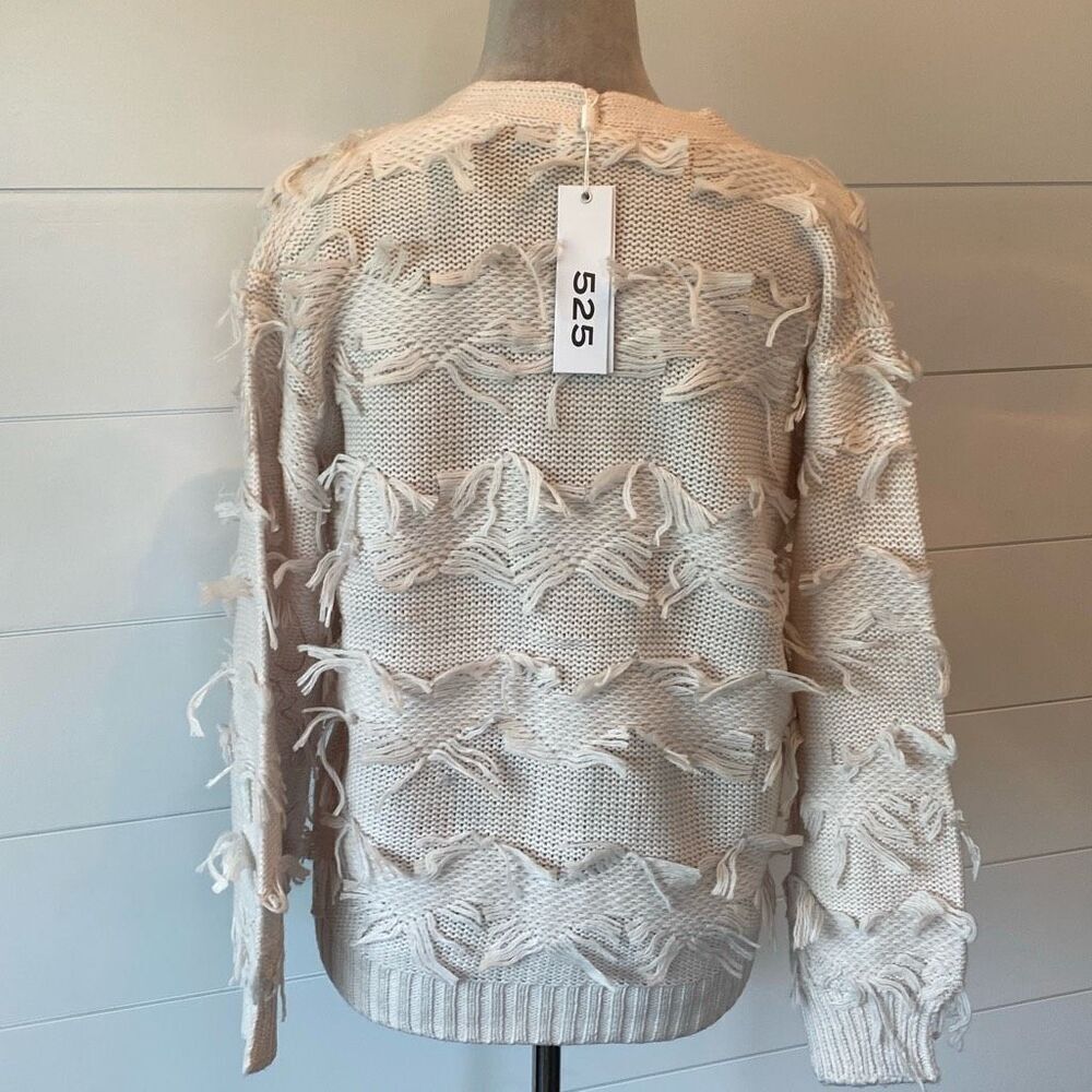 525 Fringe Cardigan Sweater In Bare Size Large Ivory Off White V- Neck B… - Picture 5 of 9